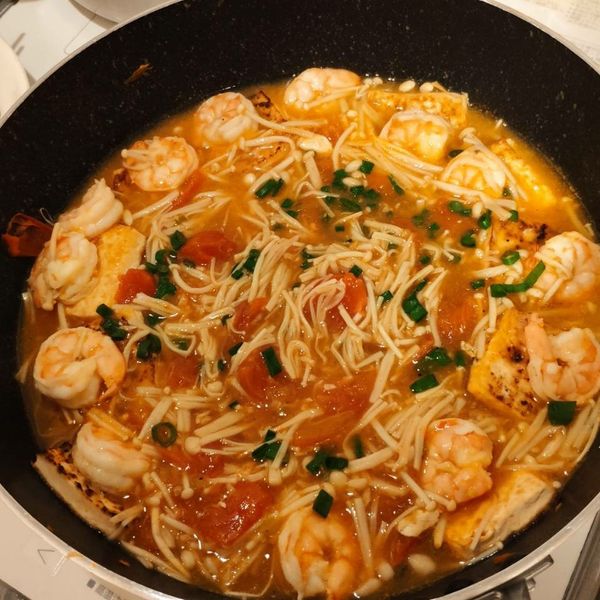 鮮蝦豆腐煲 : Phoenix一起做