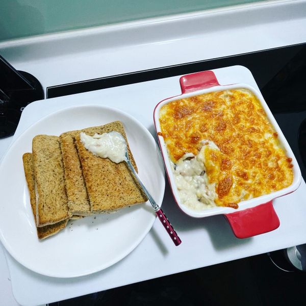 焗烤蘑菇 方塊麵包 : 什蘑毛一起做