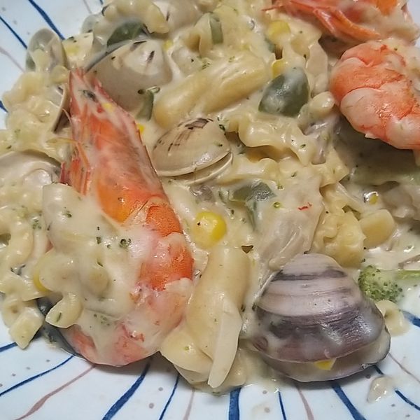白醬海鮮義大利麵：wenwen 一起做