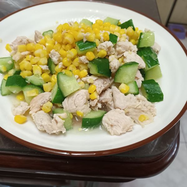 玉米雞丁：葉子 一起做