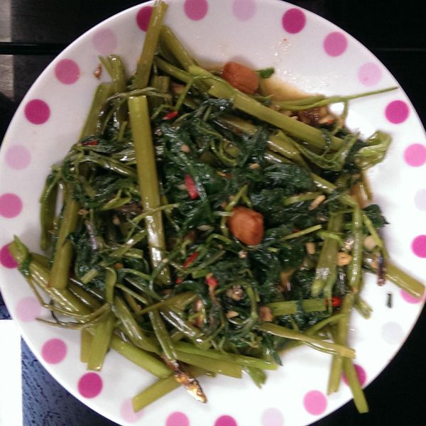 澎湖郭家賜福干貝醬炒空心菜：fish 一起做