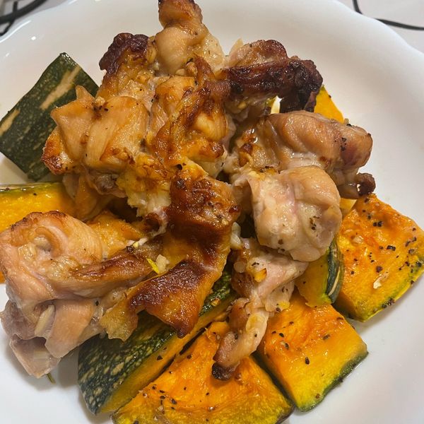 蒜香烤南瓜雞腿 : 煮過頭一起做