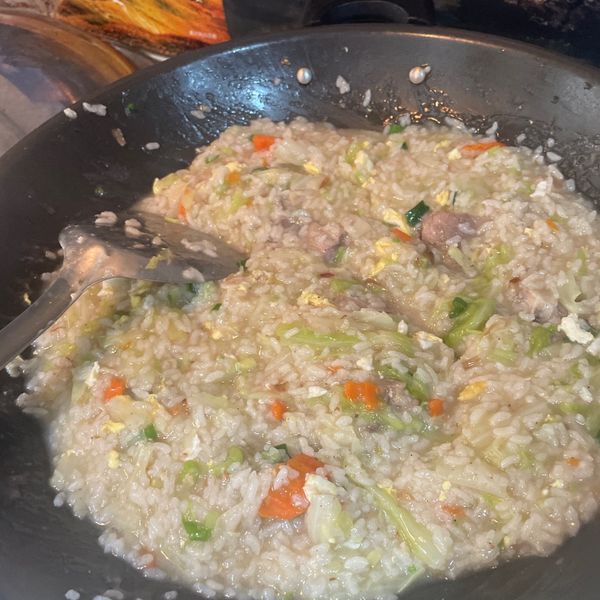 高麗菜鹹粥 : 淑萍一起做