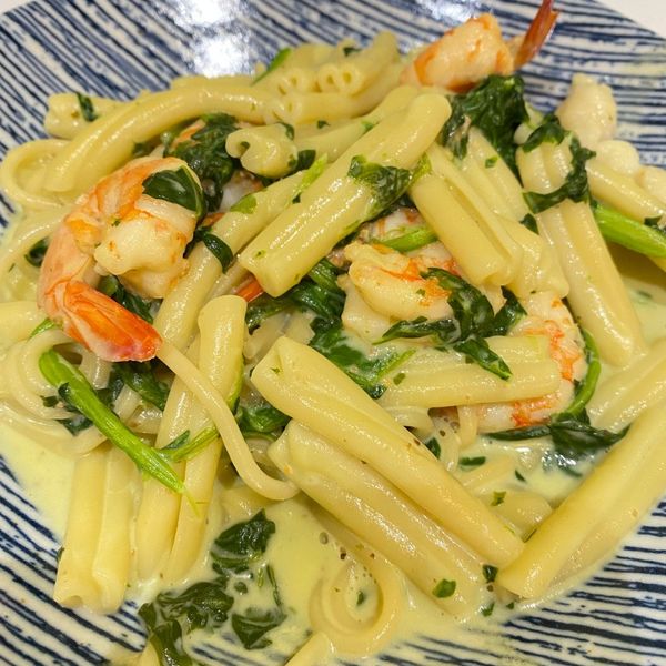 白醬蝦仁波菜義大利麵-手繪食譜 : Lin Althea一起做