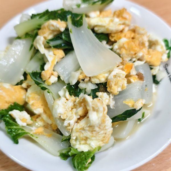 小白菜炒蛋：河豚 一起做