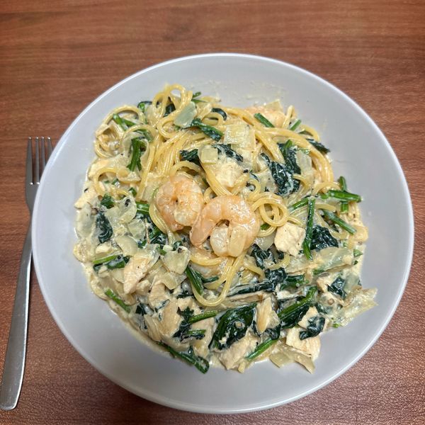 白醬蝦仁波菜義大利麵-手繪食譜 : #愛莉手作一起做