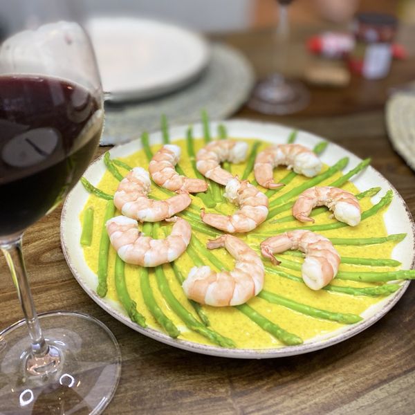 鮮蝦蘆筍沙拉「咖哩優格醬」 : 伊娃一起做