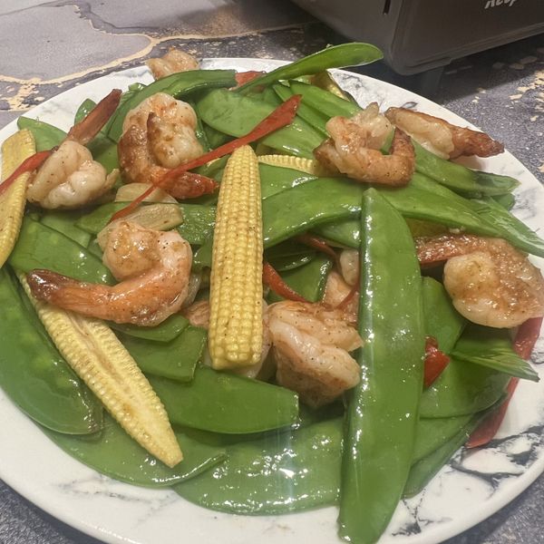 豌豆炒蝦仁：阿樺 一起做