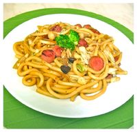 [趁熱品嚐]高麗菜菇菇香腸炒烏龍麵