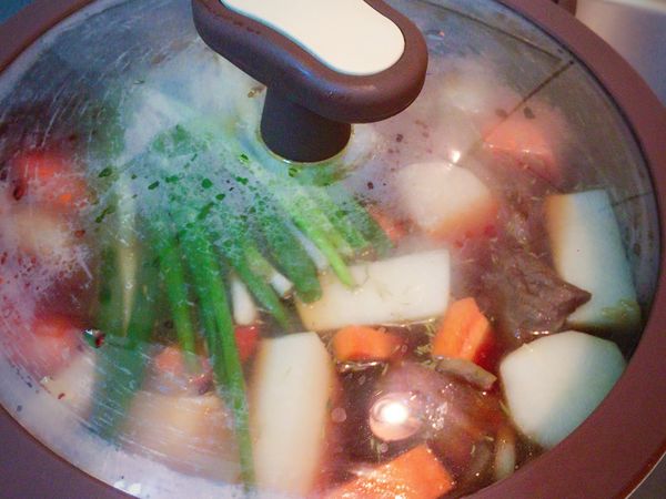 加入 月桂葉 百里香 蔥段 
鹽巴適量
冰糖適量
可依個人口味加入 
蓋上鍋蓋 轉小火 計時⌛️1h
時間到後 試吃口味軟爛度
煮到自己喜歡的入味程度即可