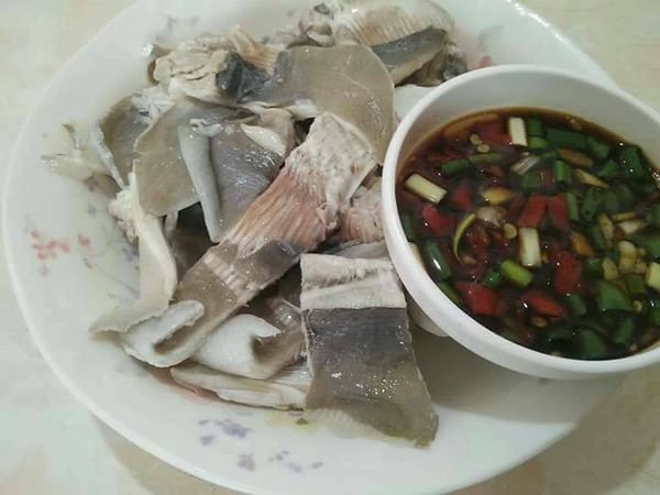 接著倒入水量800cc於鍋中(以能夠蓋過澎湖野生魟魚5尾汆燙為主)，水滾煮後，放入澎湖野生魟魚5尾，川燙過後再撈起切片。(注意不能汆燙過久，以免影響澎湖野生魟魚肉質的口感)；【福壽成立以來，從未捲入食安風暴，關鍵是「實在」，關於吃的，食安是最重要的。】