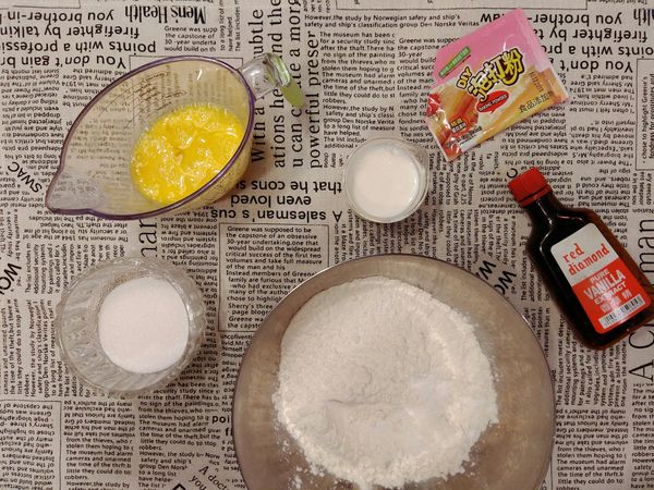 麵粉＋糖＋泡打粉
攪拌均勻