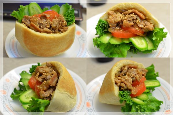 將所有材料依喜歡的方式一一塞進口袋餅當中即完成