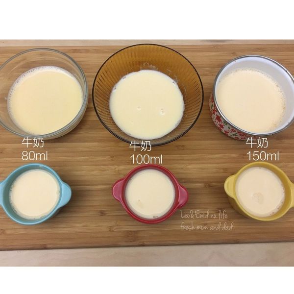 ★後記，嘗試蛋和水的比例1:80/100/150ml 一起蒸，放涼後都會凝固，但是口感不同，越多牛奶越軟嫩，但沒那麼扎實，所以看大家喜歡吃哪個口感嚕😘我自己喜歡100ml的嫩度，謝謝妳們跟著做做看