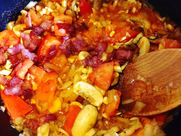 倒入步驟3的培根碎