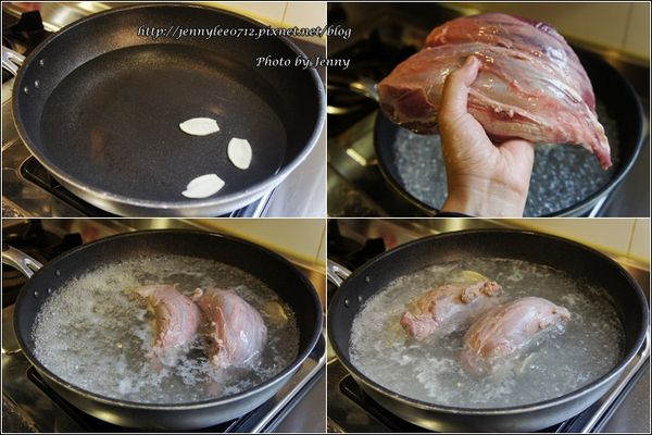 先將牛腱洗淨，放入份量外滾水中汆燙5分鐘後撈起。（水中加入3片薑片）