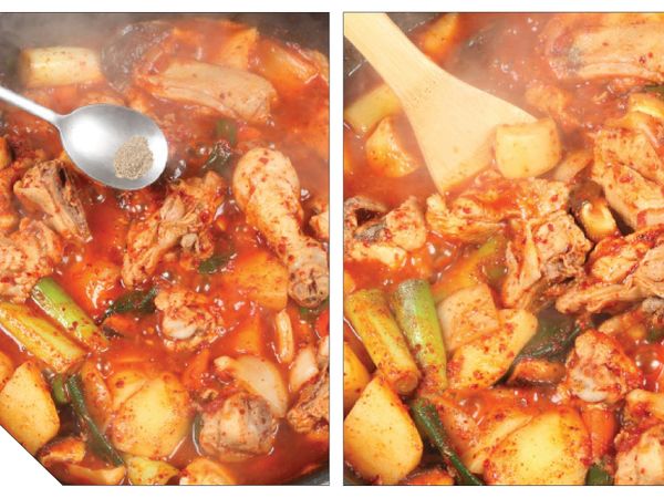 撒入胡椒粉並拌勻即可。