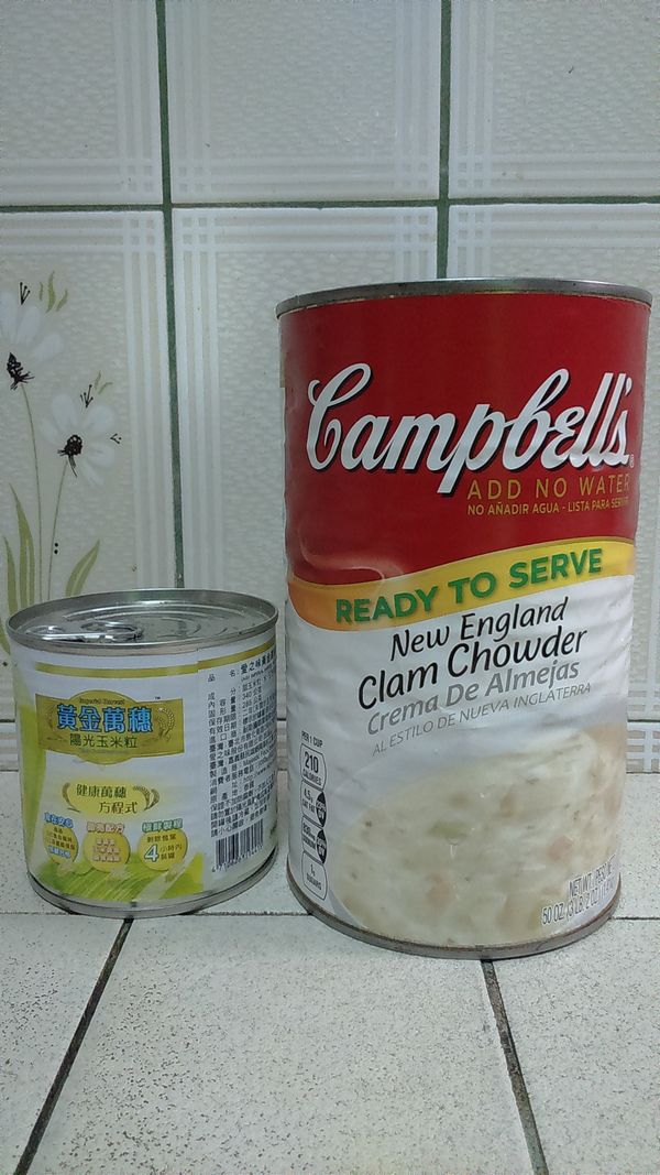 今日主角金寶新英倫蛤蜊濃湯及玉米粒。