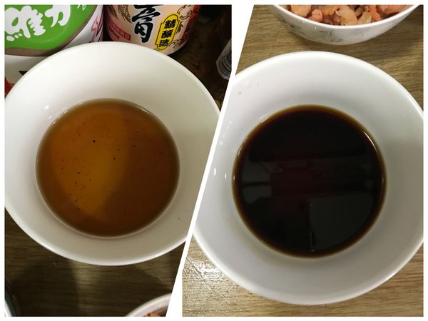 左邊是香菇水
右邊是醬油+米酒