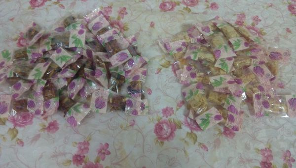 約225g可做這麼多糖果，要趁熱切趕快裝入糖果袋封口。比較容易保存。