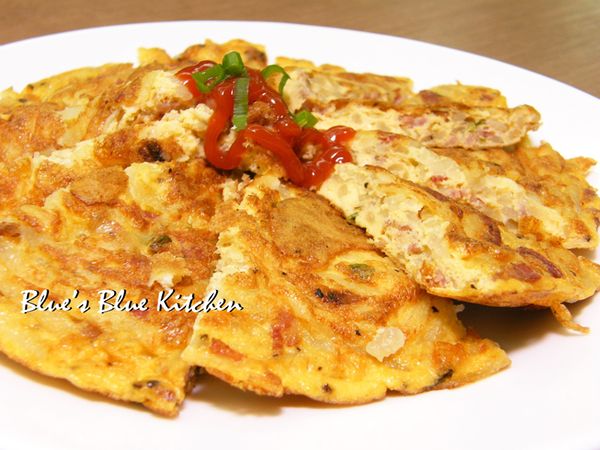 切成一小片一小片，淋上點蕃茄醬大功告成:)