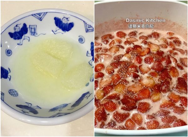 倒入檸檬汁，續煮約5分鐘、熄火