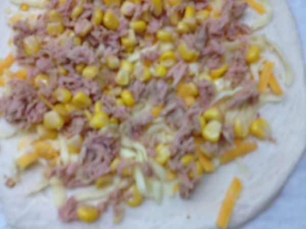 灑上瀝乾水分的鮪魚玉米