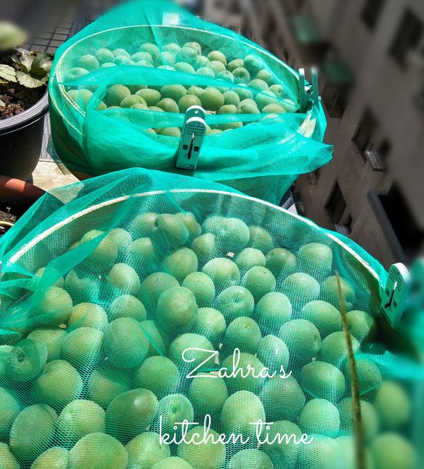 將醃過一天鹽水的梅子，用清水洗乾淨，瀝乾，放在太陽下曬6個小時，如果陽光不夠強，第二天再繼續曬6個小時。