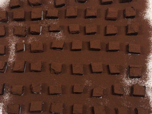 把巧克力取出後 切成小塊 灑上可可粉