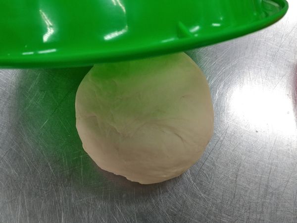 製作煎餃皮2：整成圓形，蓋鍋蓋靜置鬆弛30分鐘。