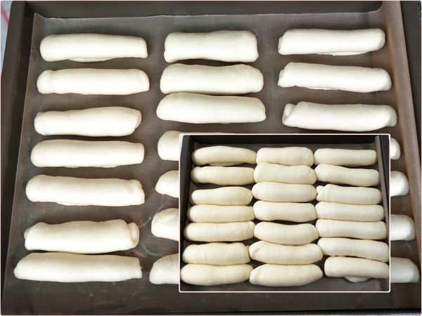 後發：一樣要用保鮮膜蓋住，防止乾燥哦！
蔥啊胖胖：室溫27℃，發酵60分鐘。
德國香腸捲捲：室溫27℃，發酵60分鐘。