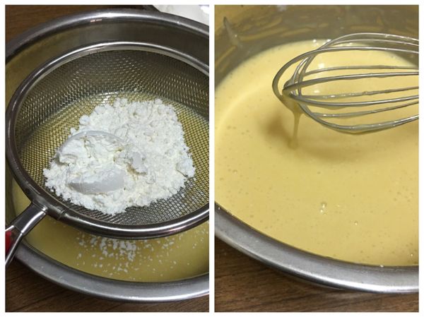 過篩到步驟4的蛋糊裡面，然後攪拌均勻