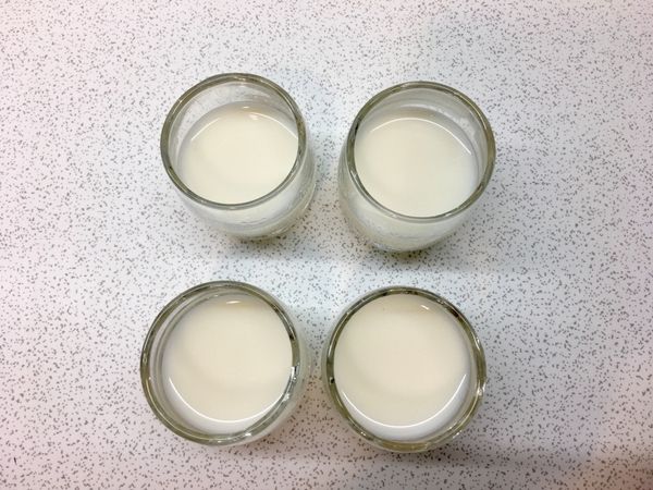 再將吉利丁液倒入攪拌均勻後吧
分裝倒入小容器內