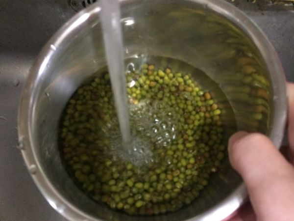 將綠豆洗淨瀝乾。