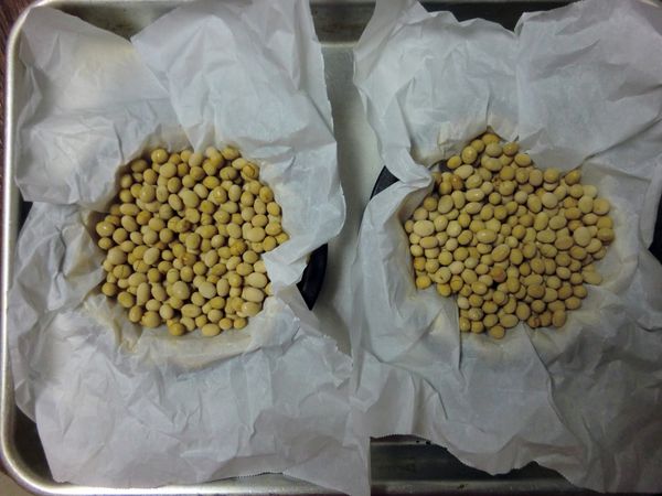 在冷藏過的派盤上舖上烤盤紙，再倒入豆子壓住派皮，放入預熱至190ﾟC/ 375ﾟF烤箱中烘烤 10 分鐘。