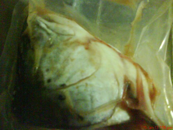 將整顆鮭魚頭洗淨切半去鰓,放入湯底中一起煮熟.