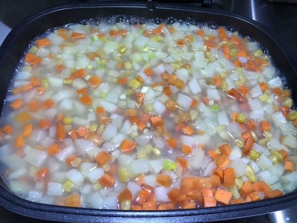 再起鍋。將所有食材放入鍋裡。倒水淹過食材。蓋鍋蓋中火悶煮一下