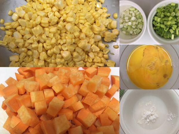 備料如上

太白粉先加一些水溶化
蔥白 蔥綠要分開
蛋液要打散