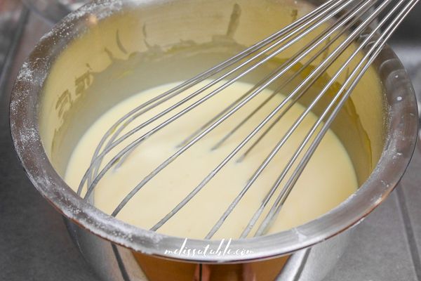 慢慢分次倒入牛奶，讓麵粉充分吸收。