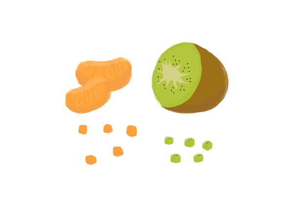 將準備好的水果切丁備用（要切成塊也可以呦～）