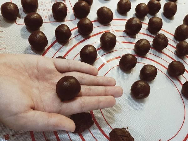 小幫手出現，幫忙揉成一口大小的圓。（用成適當大小，給小幫手揉圓）