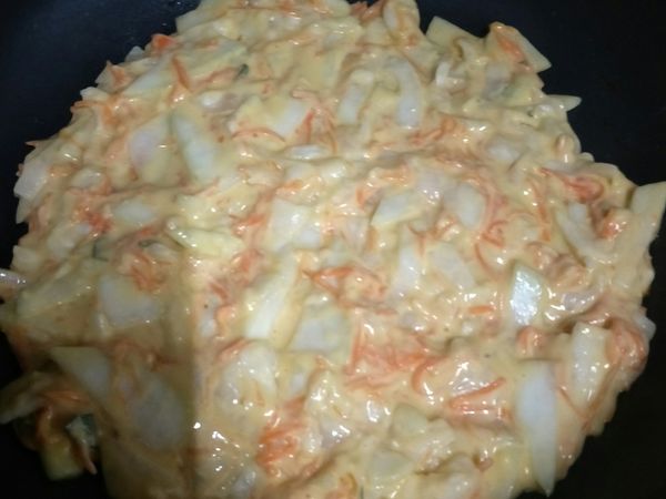 先把瓠瓜加鹽出水
等出水的時候熱鍋加油先把胡蘿蔔炒軟
胡蘿蔔軟化後裝起來放涼
再把出好水的瓠瓜用過濾水洗乾淨

最後把處理好主要食材食材全部攪在一起
灑一點胡椒鹽(不用再加鹽 瓠瓜已入味)
下鍋煎