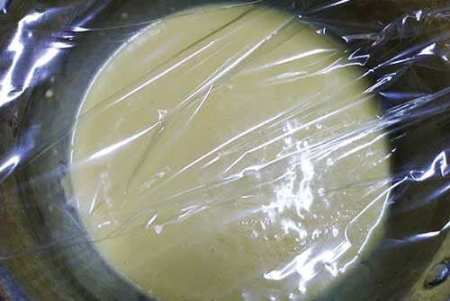 覆上保鮮膜或蓋上濕布，放入冷藏發酵10小時以上