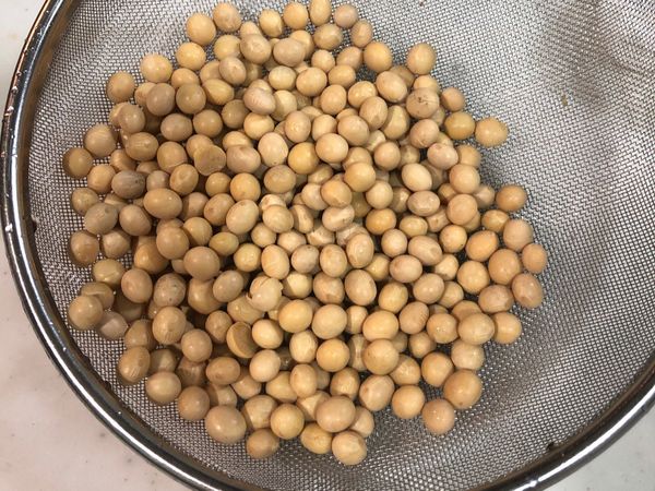 黃豆半杯，一樣用細網目篩子用水漂洗一下