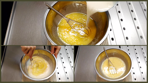 加入牛奶 攪拌在一起