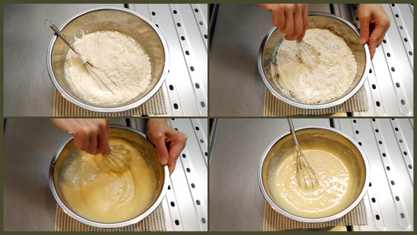 將乾性材料加入濕性材料攪拌均勻