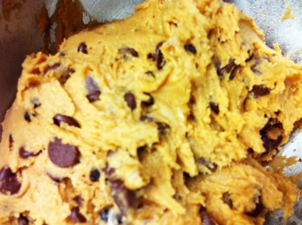 最後將巧克力豆加入混合均勻.