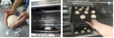 麵包發酵：麵團滾圓，放進發酵箱基本發酵40分鐘，發酵完之後麵團分割一個60克，搓圓進發酵箱，中間發酵10分鐘