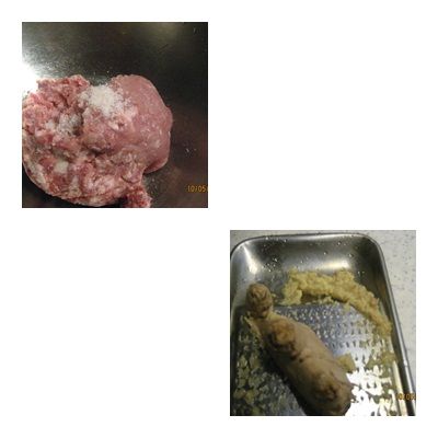 將[調味料一]加入豬絞肉內攪拌均勻。