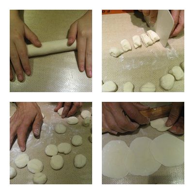 麵糰的分割、擀皮請參考(麗娟烘焙屋自製水餃皮)作法3至8水餃皮製作。